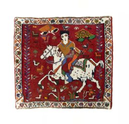 Full view of 2000s Shiraz rug from Iran / Persia, 61 × 61 cm in Red tones