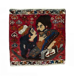Full view of 2000s Shiraz rug from Iran / Persia, 50 × 50 cm in Red tones