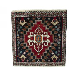 Full view of 2000s Shiraz rug from Iran / Persia, 60 × 60 cm in Red tones