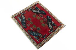 Corner detail of 2000s Shiraz rug showing border pattern and Wool pile