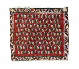 Full view of 2000s Shiraz rug from Iran / Persia, 54 × 60 cm in Red tones