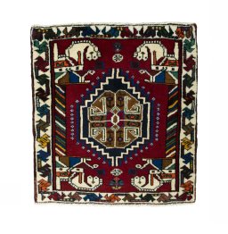 Full view of 2000s Shiraz rug from Iran / Persia, 69 × 63 cm in Red tones