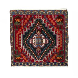 Full view of 2000s Shiraz rug from Iran / Persia, 60 × 62 cm in Red tones