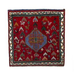 Full view of 2000s Shiraz rug from Iran / Persia, 61 × 60 cm in Red tones