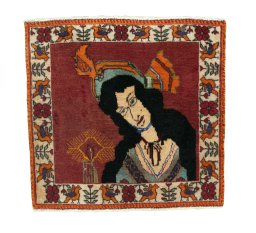 Full view of 2000s Shiraz rug from Iran / Persia, 56 × 59 cm in Red tones