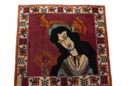 Surface texture of 2000s Shiraz rug with natural Wool and intricate pattern