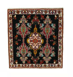 Full view of 2000s Shiraz rug from Iran / Persia, 72 × 67 cm in Red tones