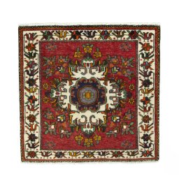 Full view of 2000s Shiraz rug from Iran / Persia, 63 × 64 cm in Red tones