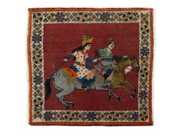 Full view of 2000s Shiraz rug from Iran / Persia, 60 × 58 cm in Red tones