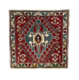 Full view of 2000s Shiraz rug from Iran / Persia, 60 × 62 cm in Red tones