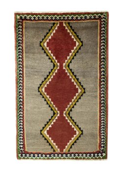Full view of 2000s Shiraz rug from Iran / Persia, 123 × 78 cm in Beige tones