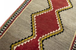Backside of handmade 2000s Shiraz rug showing knot structure and weave density