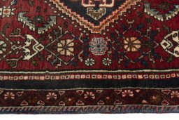 Full view of 2000s Shiraz rug from Iran / Persia, 148 × 73 cm in Red tones