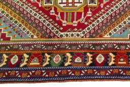Full view of 2000s Shiraz rug from Iran / Persia, 151 × 109 cm in Red tones
