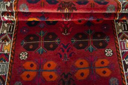 Full view of 2000s Shiraz rug from Iran / Persia, 222 × 124 cm in Red tones