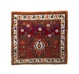 Full view of 2000s Shiraz rug from Iran / Persia, 51 × 62 cm in Red tones