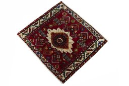 Corner detail of 2000s Shiraz rug showing border pattern and Wool pile