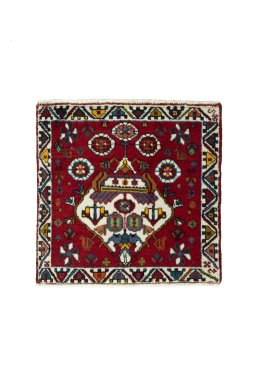 Full view of 2000s Shiraz rug from Iran / Persia, 67 × 68 cm in Red tones