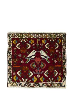 Full view of 2000s Shiraz rug from Iran / Persia, 52 × 57 cm in Red tones