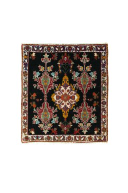 Full view of 2000s Shiraz rug from Iran / Persia, 71 × 64 cm in Gray tones