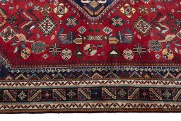 Full view of 2000s Shiraz rug from Iran / Persia, 233 × 158 cm in Red tones
