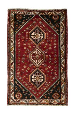 Full view of 2000s Shiraz rug from Iran / Persia, 174 × 110 cm in Red tones
