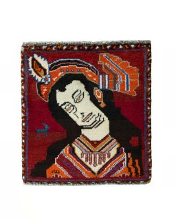 Full view of 2000s Shiraz rug from Iran / Persia, 55 × 53 cm in Red tones