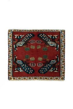 Full view of 2000s Shiraz rug from Iran / Persia, 54 × 61 cm in Red tones