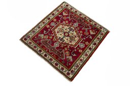 Corner detail of 2000s Shiraz rug showing border pattern and Wool pile