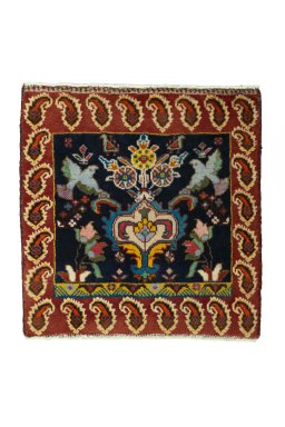 Full view of 2000s Shiraz rug from Iran / Persia, 58 × 57 cm in Blue tones