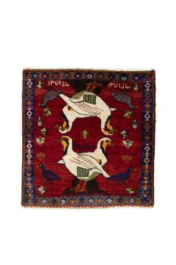 Full view of 2000s Shiraz rug from Iran / Persia, 61 × 60 cm in Red tones