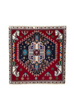 Full view of 2000s Shiraz rug from Iran / Persia, 61 × 61 cm in Red tones