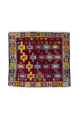 Full view of 2000s Shiraz rug from Iran / Persia, 50 × 56 cm in Red tones