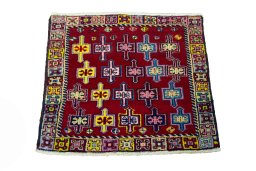 Surface texture of 2000s Shiraz rug with natural Wool and intricate pattern