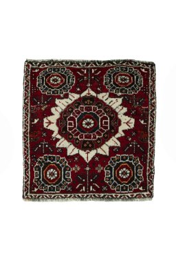 Full view of 2000s Shiraz rug from Iran / Persia, 53 × 56 cm in Red tones