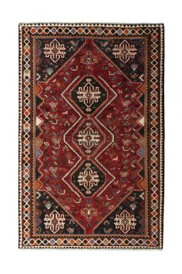 Full view of 2000s Shiraz rug from Iran / Persia, 260 × 170 cm in Red tones
