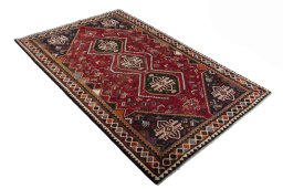 Close-up detail of 2000s Shiraz rug from Iran / Persia showing Wool weave