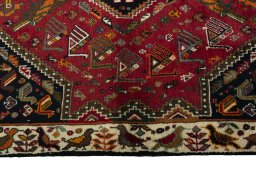 Full view of 2000s Shiraz rug from Iran / Persia, 166 × 116 cm in Red tones
