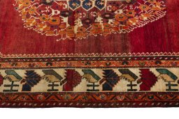 Full view of 2000s Shiraz rug from Iran / Persia, 249 × 162 cm in Red tones