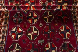 Full view of 2000s Shiraz rug from Iran / Persia, 213 × 128 cm in Red tones
