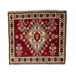 Full view of 2000s Shiraz rug from Iran / Persia, 65 × 68 cm in Red tones