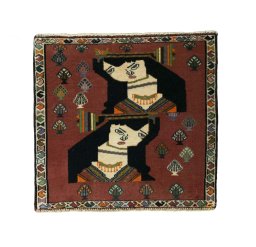 Full view of 2000s Shiraz rug from Iran / Persia, 58 × 62 cm in Red tones