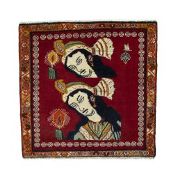 Full view of 2000s Shiraz rug from Iran / Persia, 66 × 68 cm in Red tones