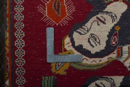 Backside of handmade 2000s Shiraz rug showing knot structure and weave density