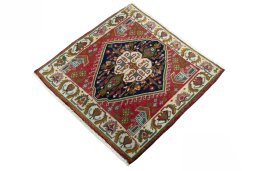 Corner detail of 2000s Shiraz rug showing border pattern and Wool pile