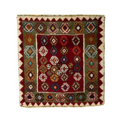 Full view of 2000s Shiraz rug from Iran / Persia, 60 × 58 cm in Red tones
