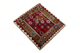 Close-up detail of 2000s Shiraz rug from Iran / Persia showing Wool weave