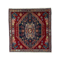 Full view of 2000s Shiraz rug from Iran / Persia, 66 × 65 cm in Red tones