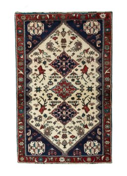 Full view of New Shiraz rug from Iran / Persia, 160 × 104 cm in Beige tones