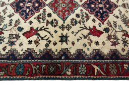 Close-up detail of New Shiraz rug from Iran / Persia showing Wool weave
